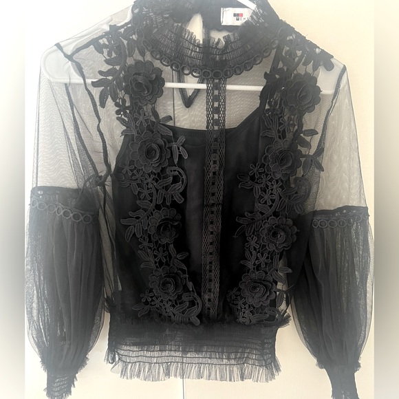 Temt | Tops | Temt Elegant Sheer See Through Long Sleeve Lace Floral ...